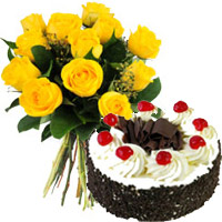 Same Day Flowers to Jammu as well as Yellow Roses 1 Kg Black Forest Cake in Jammu