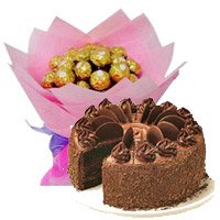 Wedding Cake in Jammu that invloves 16 Pcs Ferrero Rocher Bouquet 1 Kg Chocolate Cake 5 Star Bakery