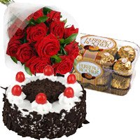 Same Day Wedding Cake to Jammu including 12 Red Roses 1 Kg Cake and 16 Piece Ferrero Rocher Chocolate to Jammu