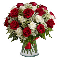 Midnight Flowers Delivery in Jammu having Red White Roses Vase 36 Flowers to Jammu