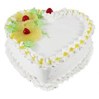 Cakes to Jammu having 1 Kg Eggless Heart Shape Pineapple Cake in Jammu